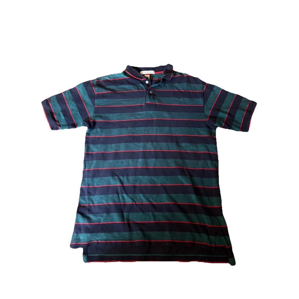 Vintage IZOD Polo Shirt Mens Large Green Striped Knit Golf Country Club Retro